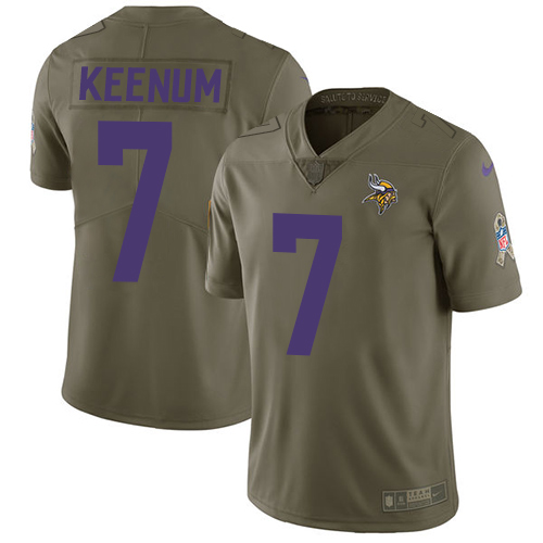 Nike Vikings #7 Case Keenum Olive Men's Stitched NFL Limited Salute to Service Jersey - Click Image to Close
